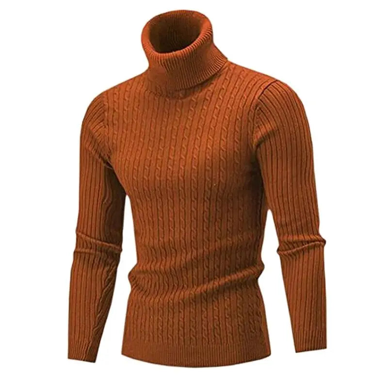 KnitLedger - Camisola de gola alta para homem em malha entrançada