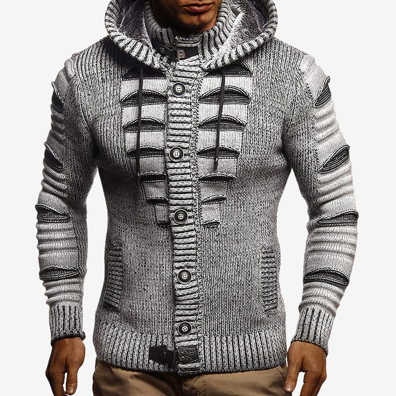 Mark - Long Sleeve Hooded Cardigan with Button Closure