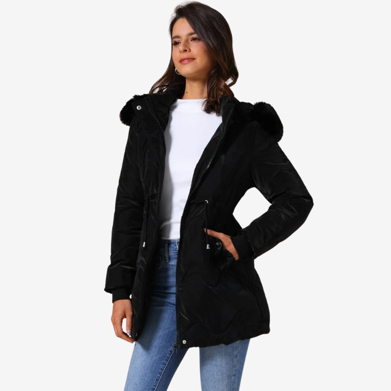 Sophie – Long Sleeve Padded Hooded Coat with Belt and Pockets