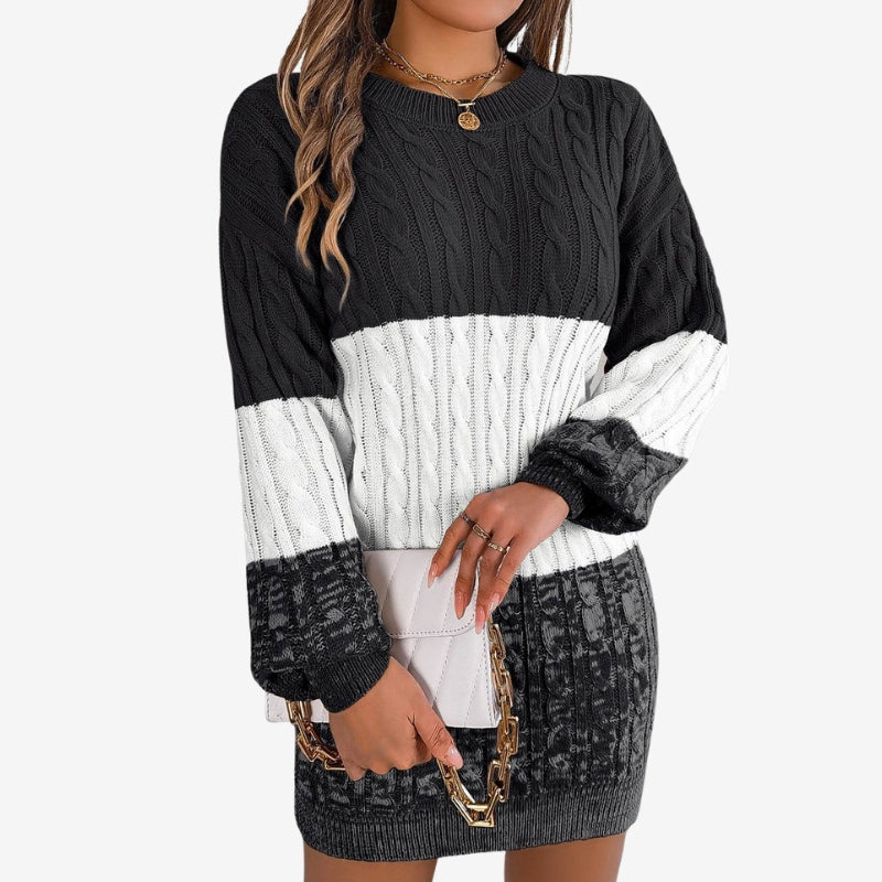Brielle - Robe-pull mi-longue à manches longues avec col rond