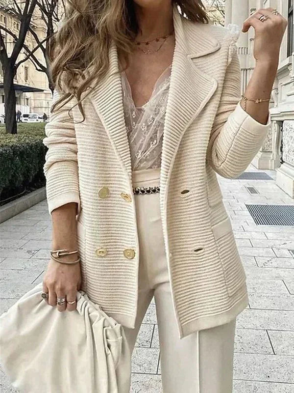 Vera - Blazer oversize chic à double boutonnage avec texture côtelée