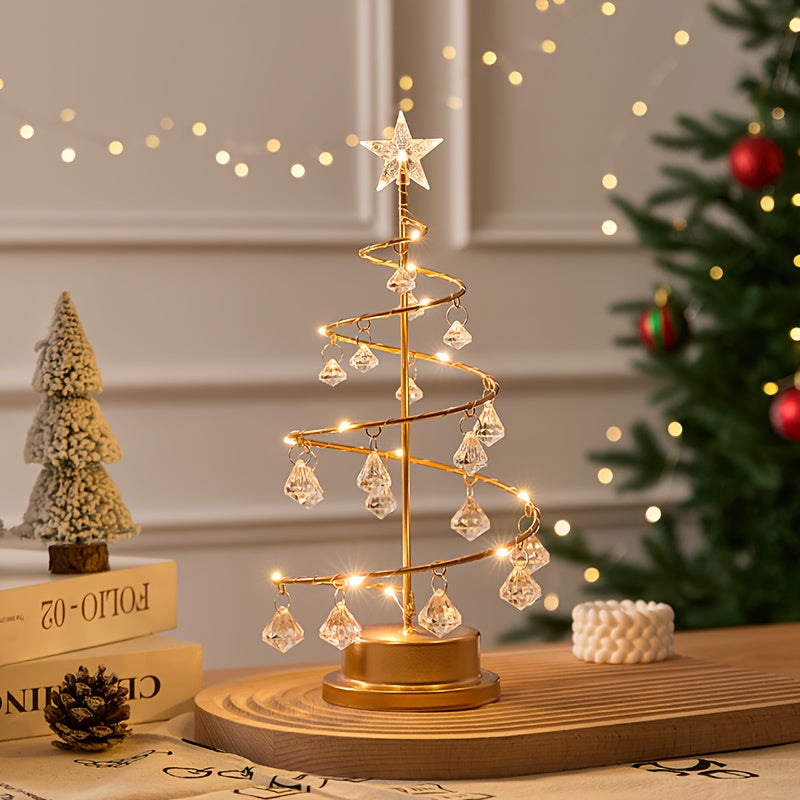Spiravelle - Albero a spirale in metallo illuminato con ornamenti in cristallo