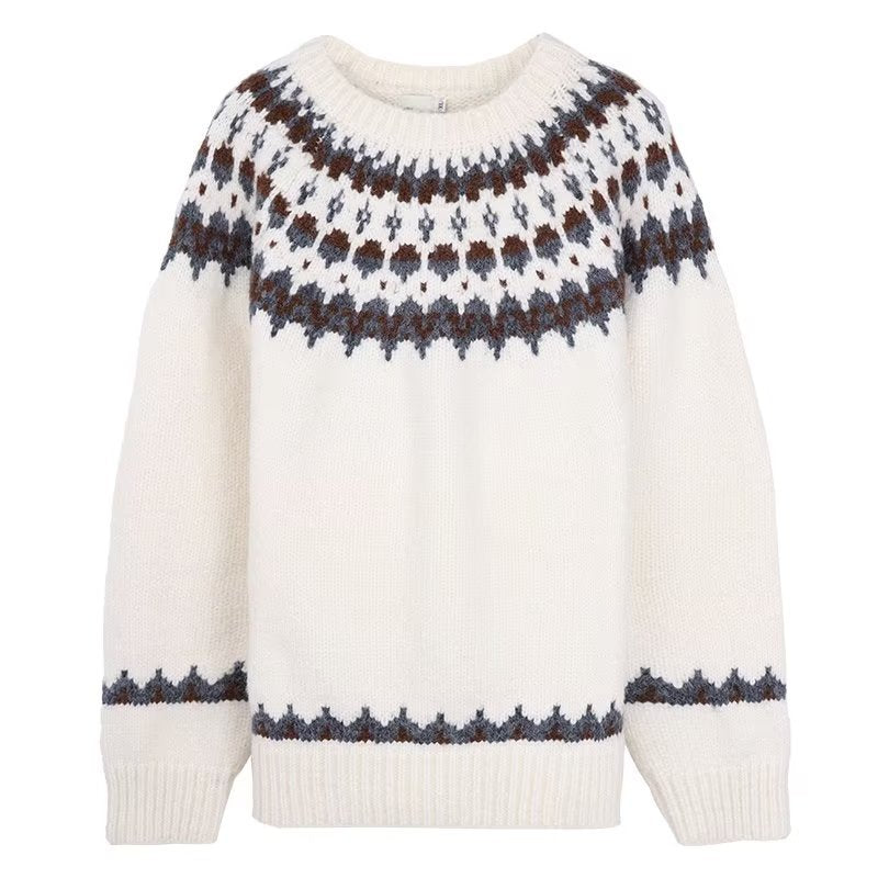Lina - Pulover slim fit Fair Isle cu margini tricotate