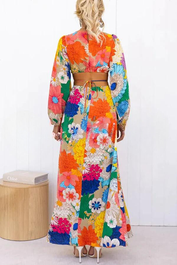 Elara - Robe maxi à imprimé floral avec encolure ronde