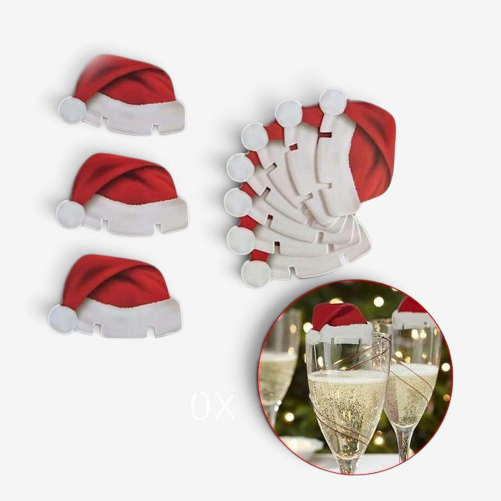 FestiGlass - Decorações de copos de vinho para o Natal com desenhos de chapéus festivos