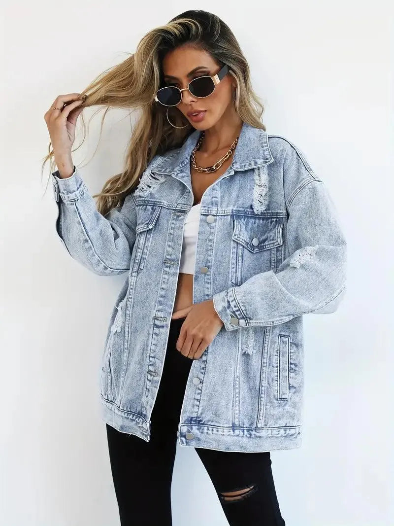 Lena - Jachetă din denim cu croială lejeră și mai multe buzunare