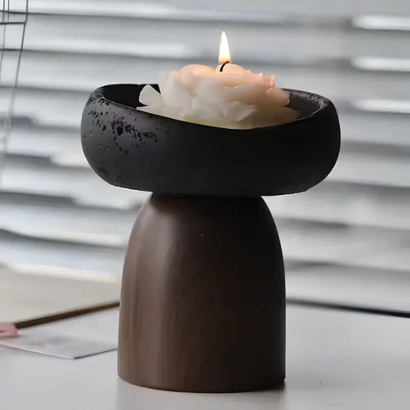 CementGlow - Cement And Wood Candle Holder With Sculptural Design