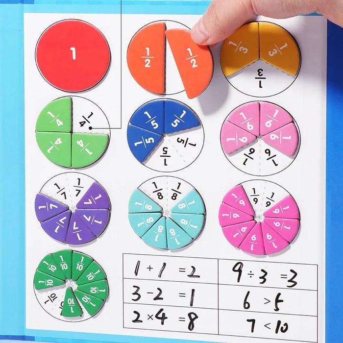 FractionMaster - Montessori magnetic puzzle book for learning fractions