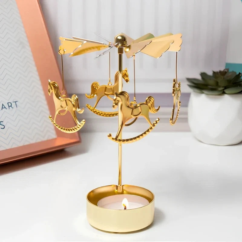 SpinGlow - Carrossel de velas em metal rotativo com ornamentos suspensos