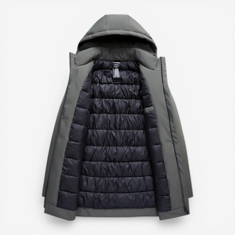 David - Jachetă matlasată cu glugă și închidere cu fermoar | Buzunare laterale pentru esențiale | Mărimi S–3XL | Negru, Gri