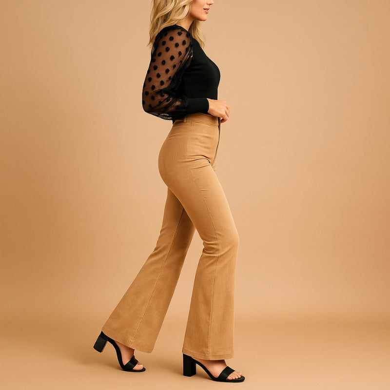 Nova – Pantalon Évasé Taille Haute avec Poches Latérales pour Usage Quotidien