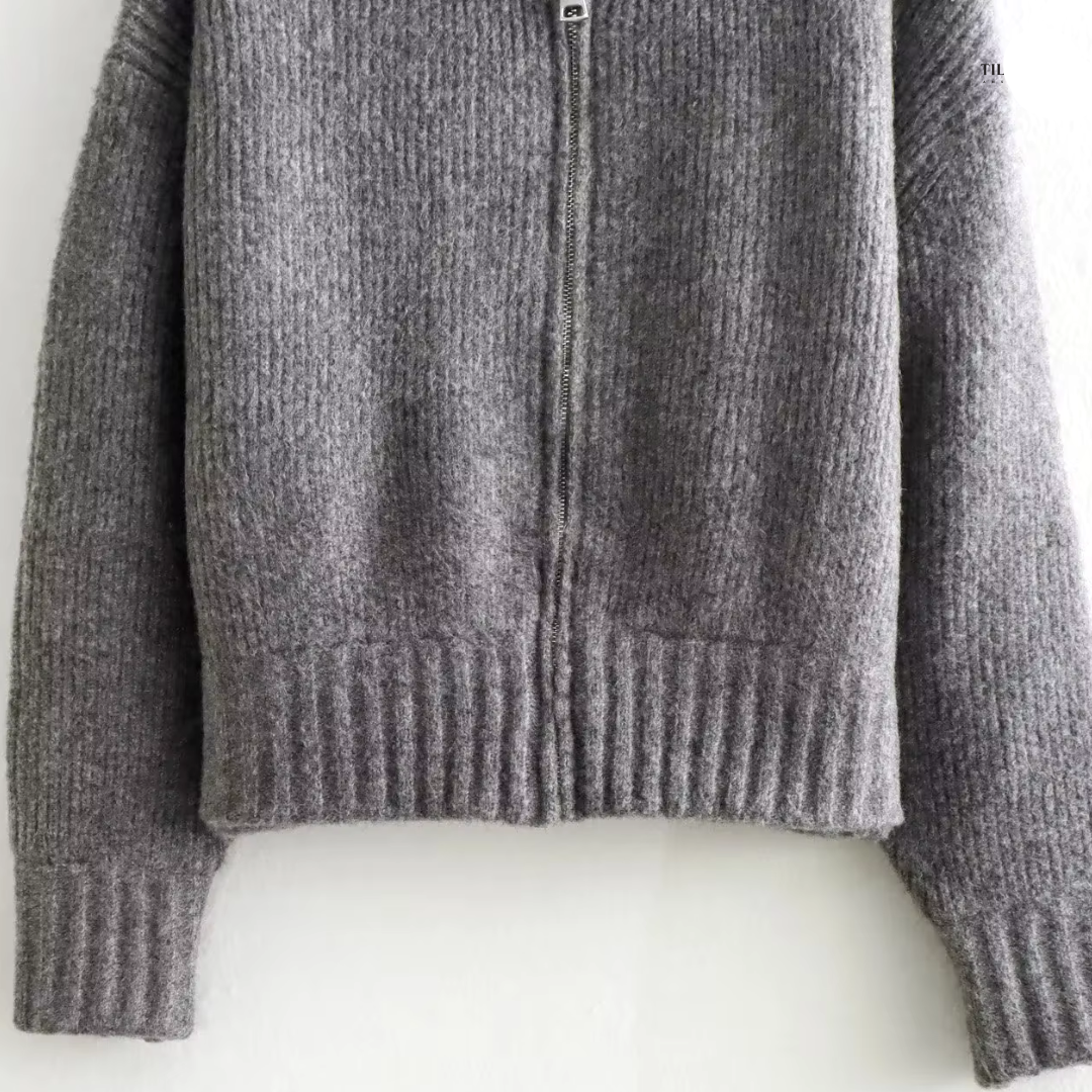 Rosa - Elegant Cardigan with Round Neck and Zipper Closure