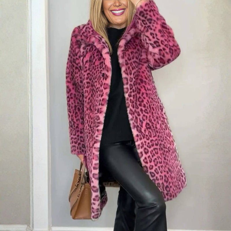 Mckenna - Long Sleeve Coat with Leopard Print