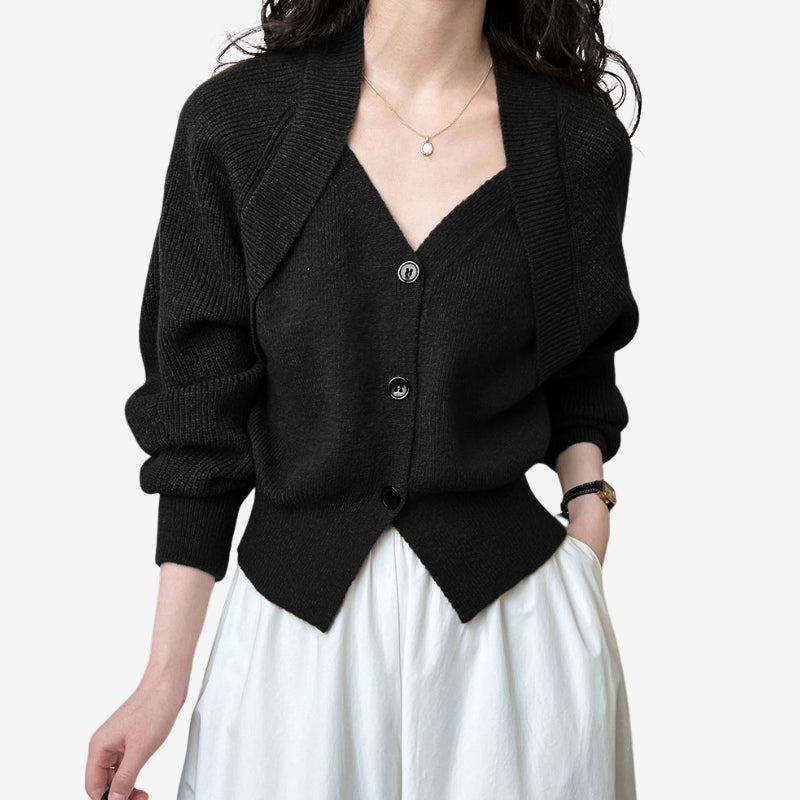 Niamh – Long Sleeve Cardigan With Wrap Pattern And Buttons