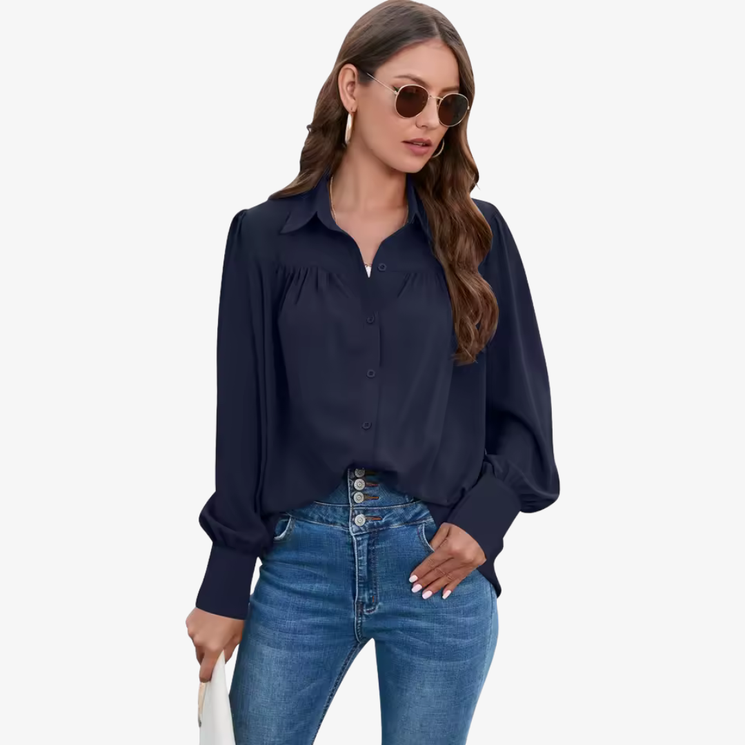 Ava – Luźna bluzka z bufiastymi rękawami i eleganckimi detalami