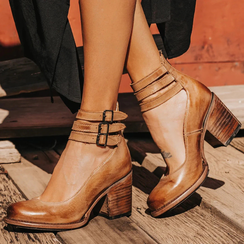 Women's Round Toe Heeled Sandals with Adjustable Strap