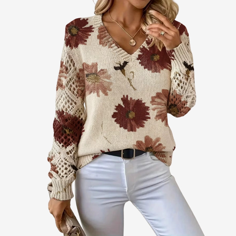 Ava - Long sleeve printed sweater with V neck
