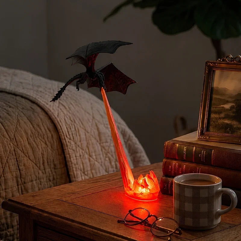 DracoGlow - Lampe de nuit en forme de dragon avec effet de flamme
