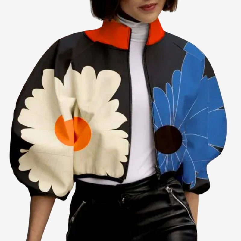 Elara – Long sleeve printed short jacket with zipper