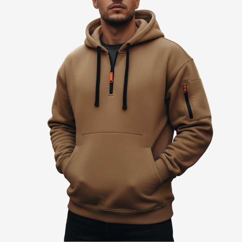 Cason - Long sleeve half zipper hoodie and side pockets
