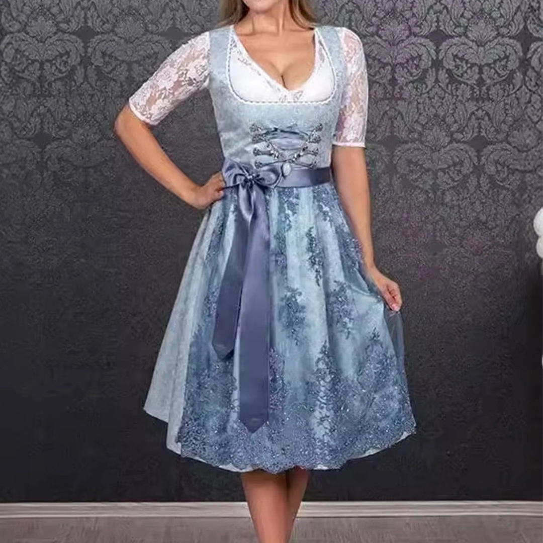Eva – Rochie midi dirndl elegantă cu mâneci scurte și croială confortabilă, avantajoasă