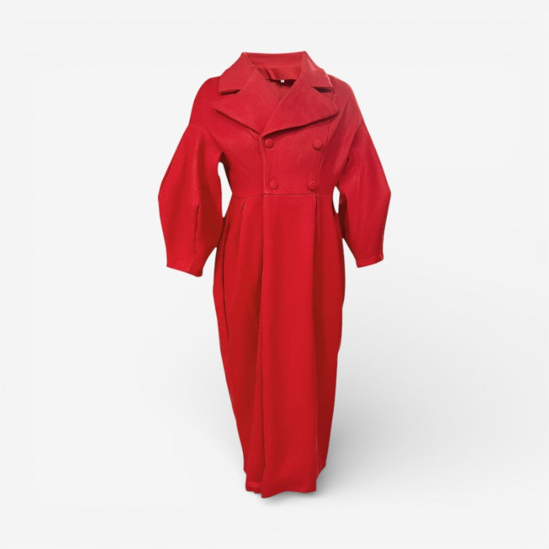 Elena - Long Sleeve Long Coat with Lapel Collar