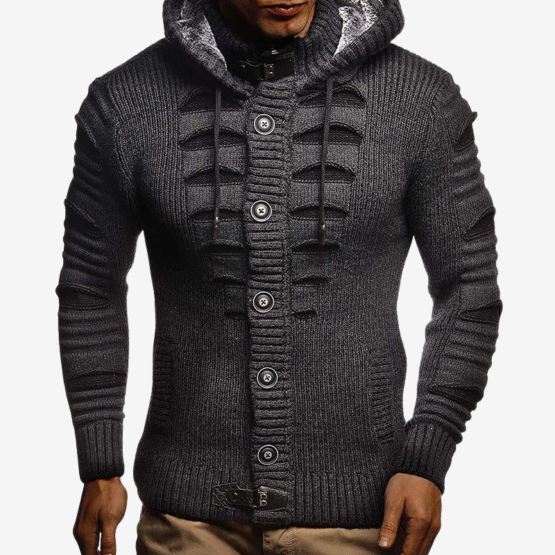 Mark - Long Sleeve Hooded Cardigan with Button Closure