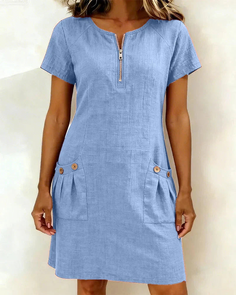 Womens A-Line Dress with Zipper and Pockets