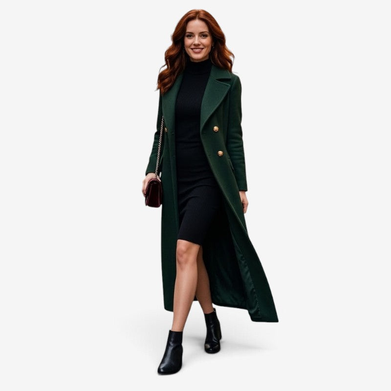 Coatvia - Women's Long Coat With Lapel Collar