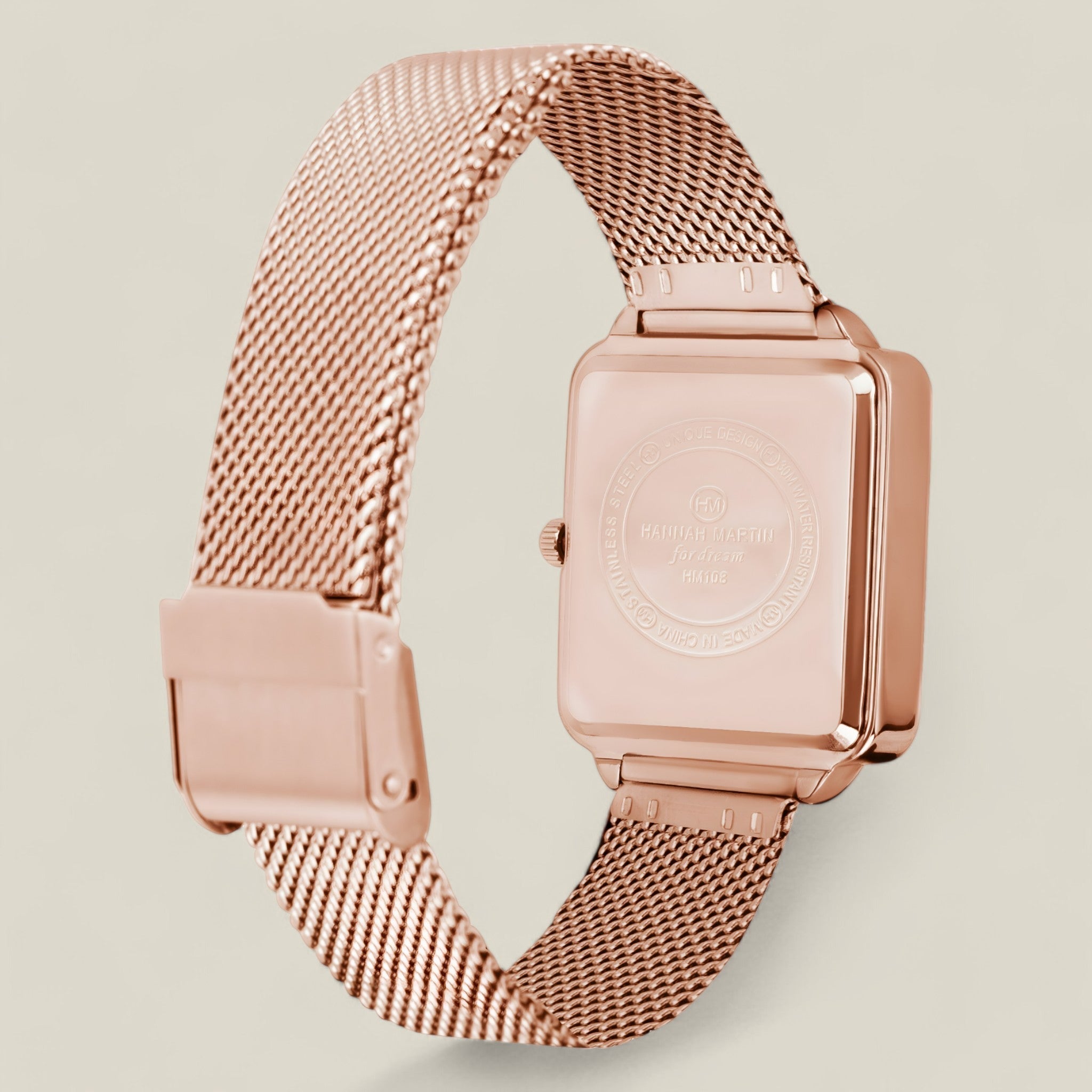Nora - Timeless Rose Gold Square Watch with Black Dial and Mesh Strap