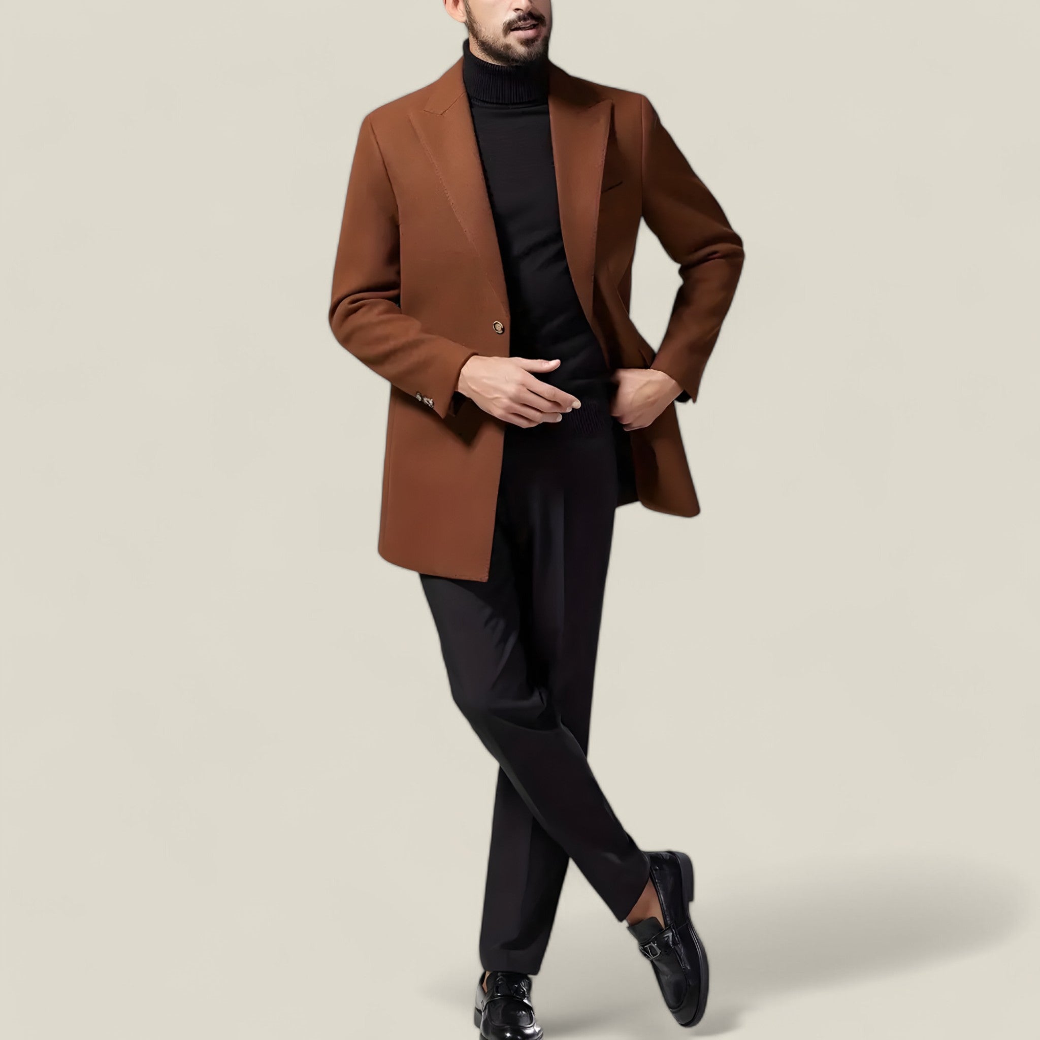 Oliver - Classic British Mid-Length Coat with Button Details for Timeless Elegance