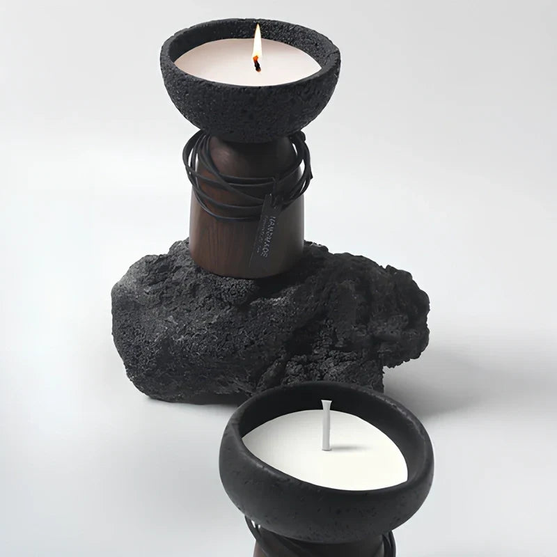 CementGlow - Cement And Wood Candle Holder With Sculptural Design