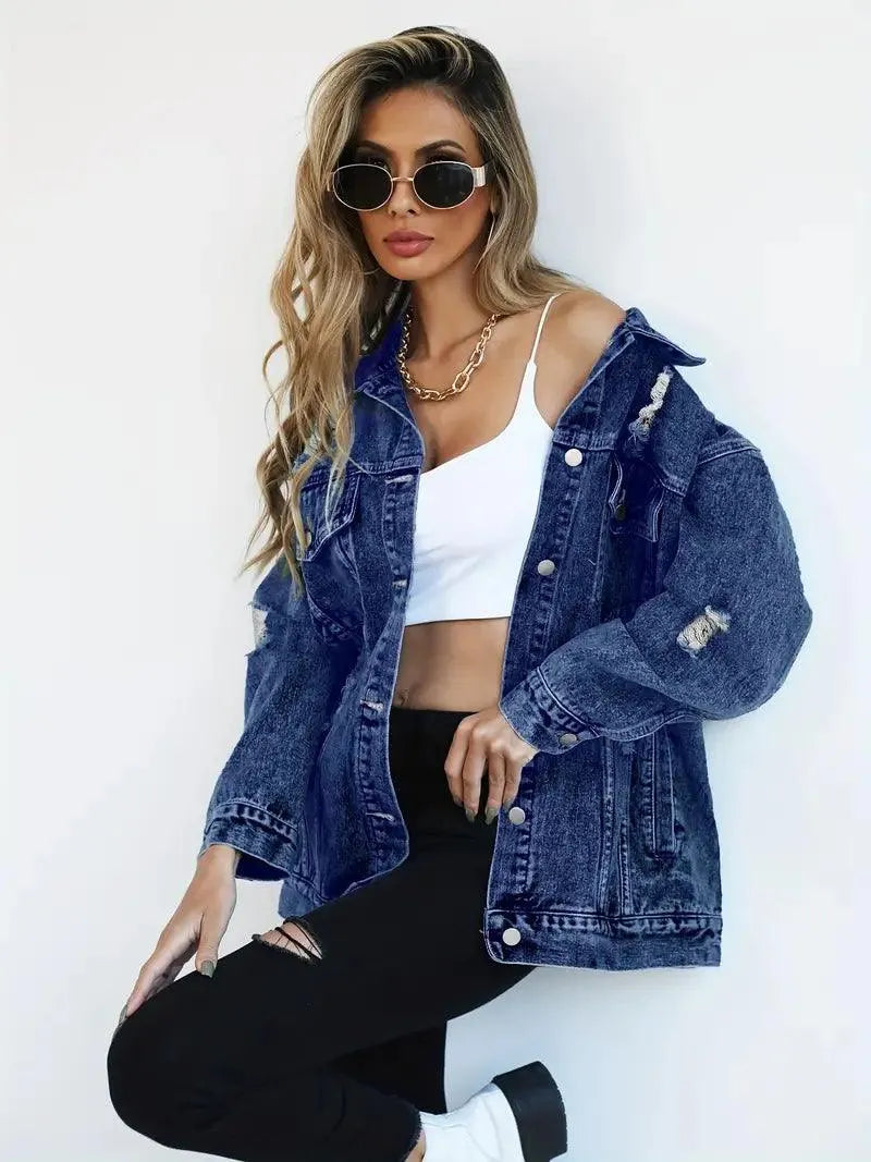 Lena - Jachetă din denim cu croială lejeră și mai multe buzunare