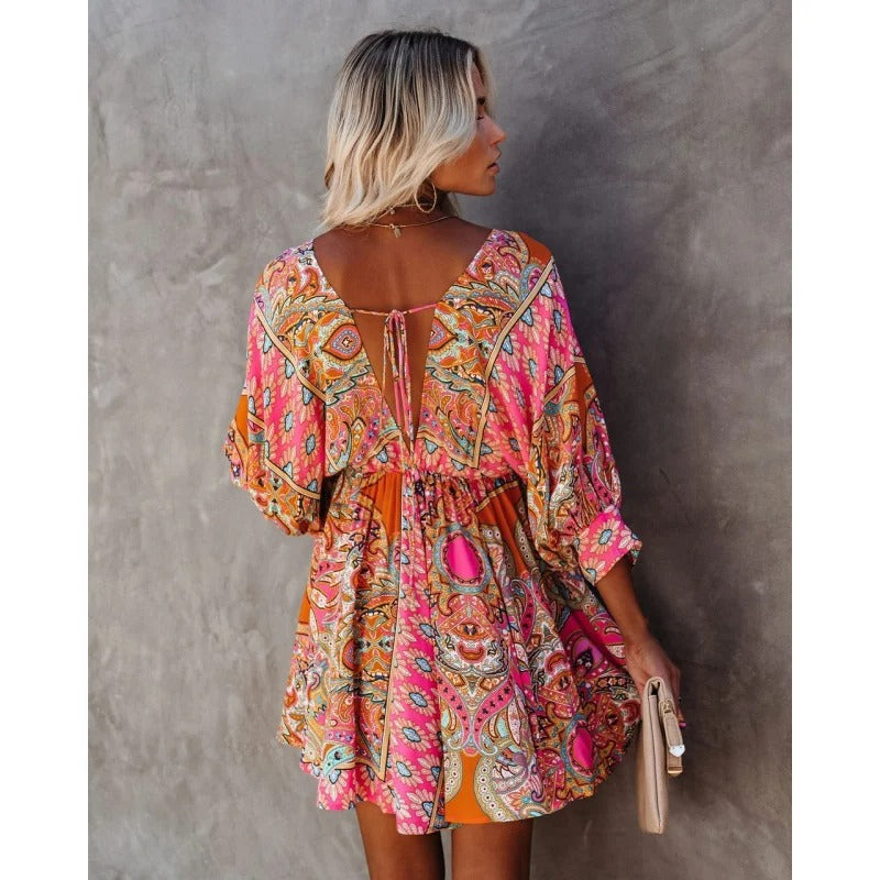 Alana – Midi Dress with Batwing Sleeves and Relaxed Flowing Shape