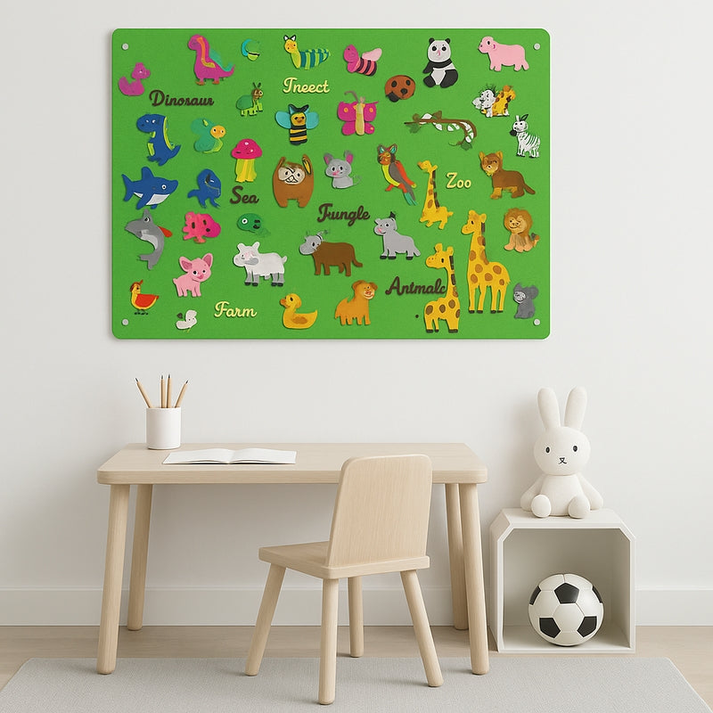 FeltScene – Set of felt boards with movable animal motif and background layout