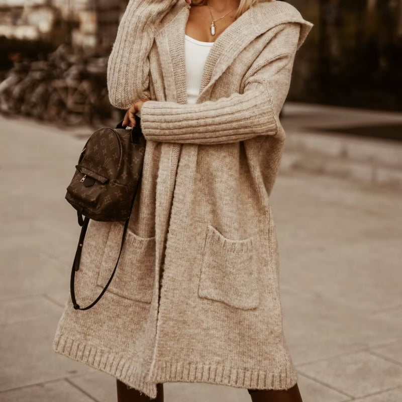 Abigail - Long sleeve hooded cardigan with open front