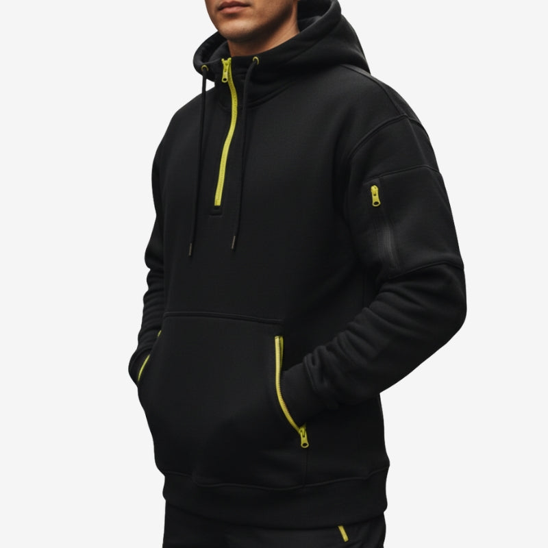 Cason - Long sleeve half zipper hoodie and side pockets
