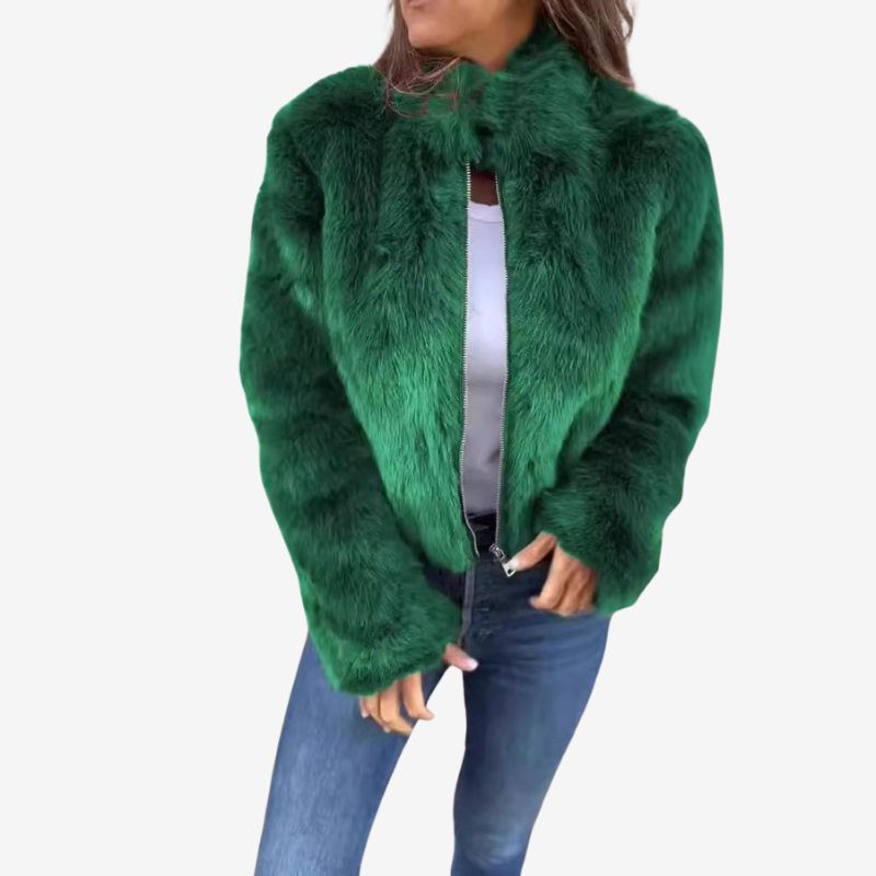 Selixia – Long Sleeve Coat with Zip Closure | Simple Casual Outer Layer | Faux Fur Construction | Sizes S–2XL | Brown, Black, Green, Blue, Red, Purple