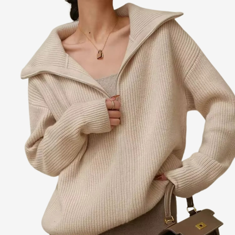 Aria - Half zipper sweater with stripe design