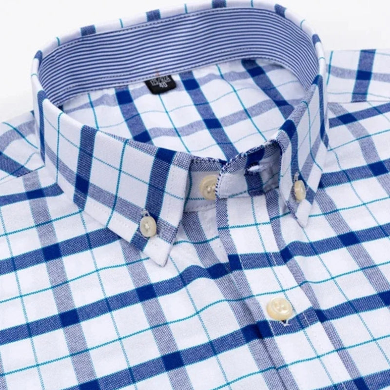 Alexander - Checked and striped button-down shirt with short sleeves