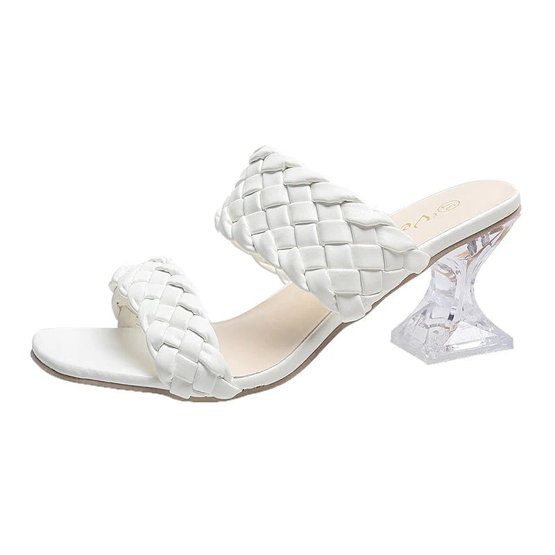 CrystalCozy - Sandały z Przezroczystymi Obcasami w Kształcie Piramidy