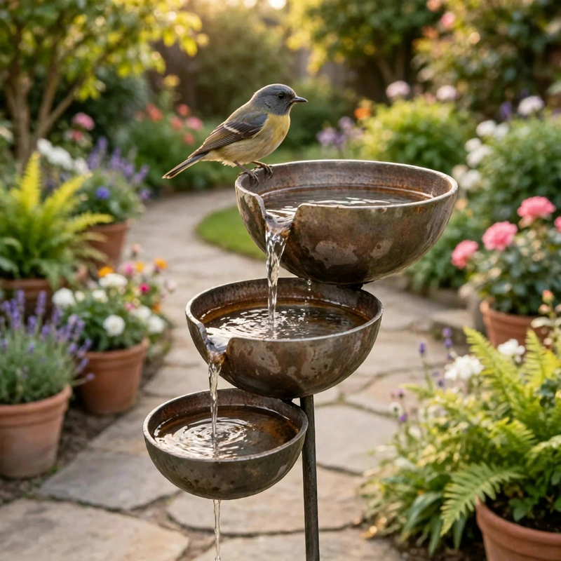Rainavia – Bain d’oiseaux à 3 niveaux avec récupération de l’eau de pluie