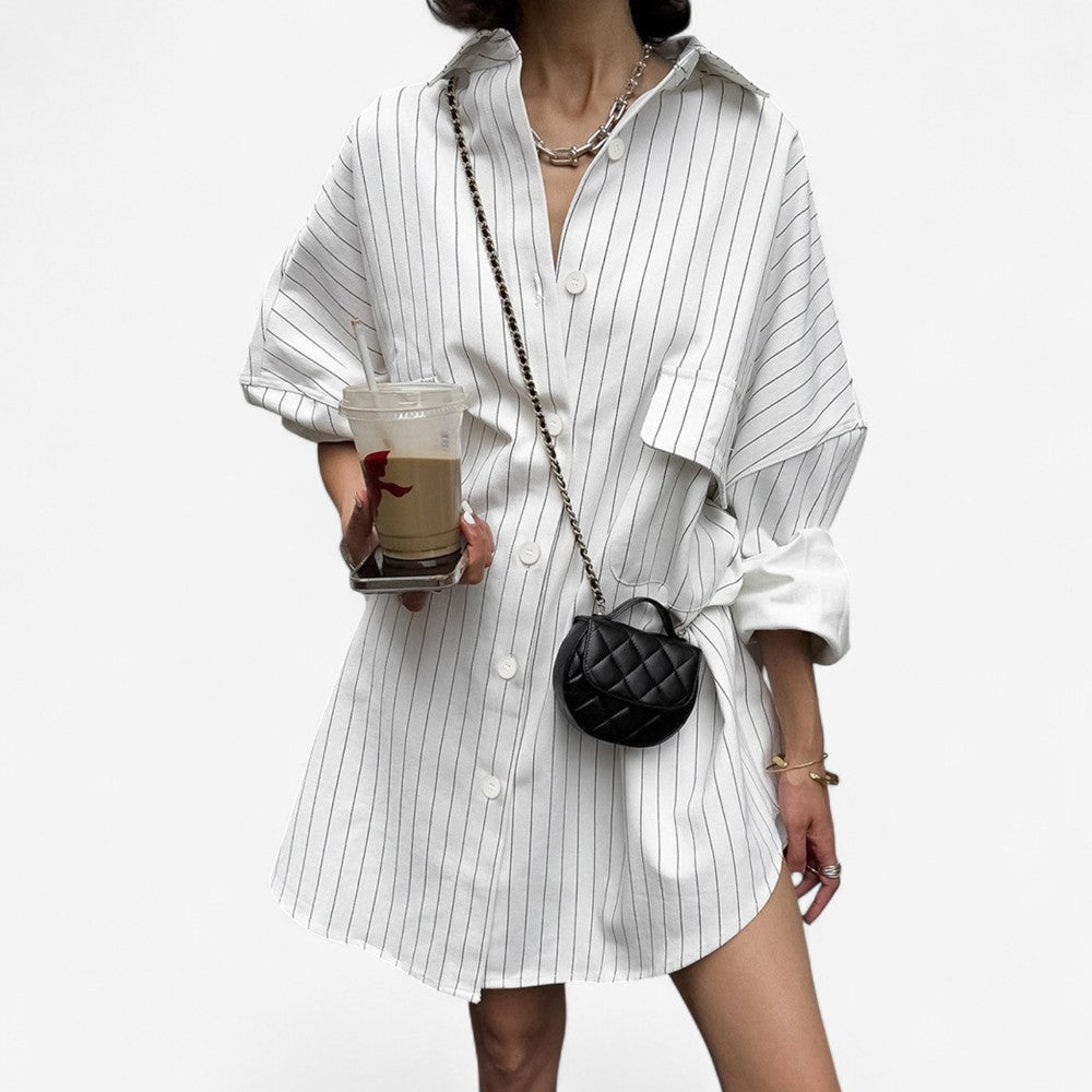Fenna - Oversized Striped Shirt Dress with Long Sleeves