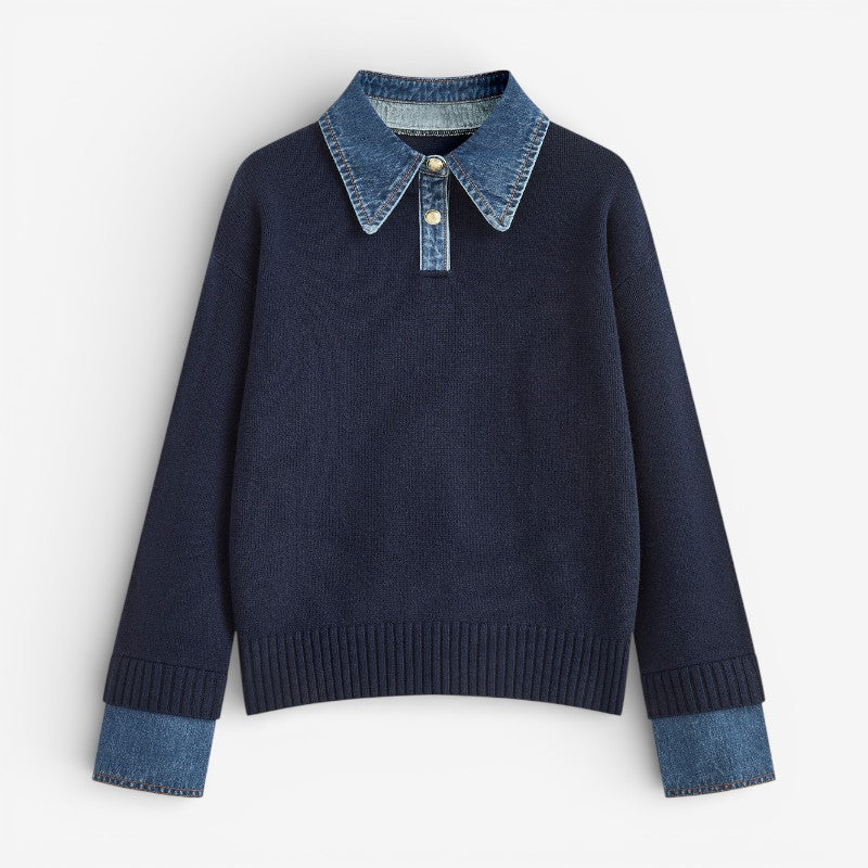 Clara – Long Sleeve Sweater with Collar and Buttons