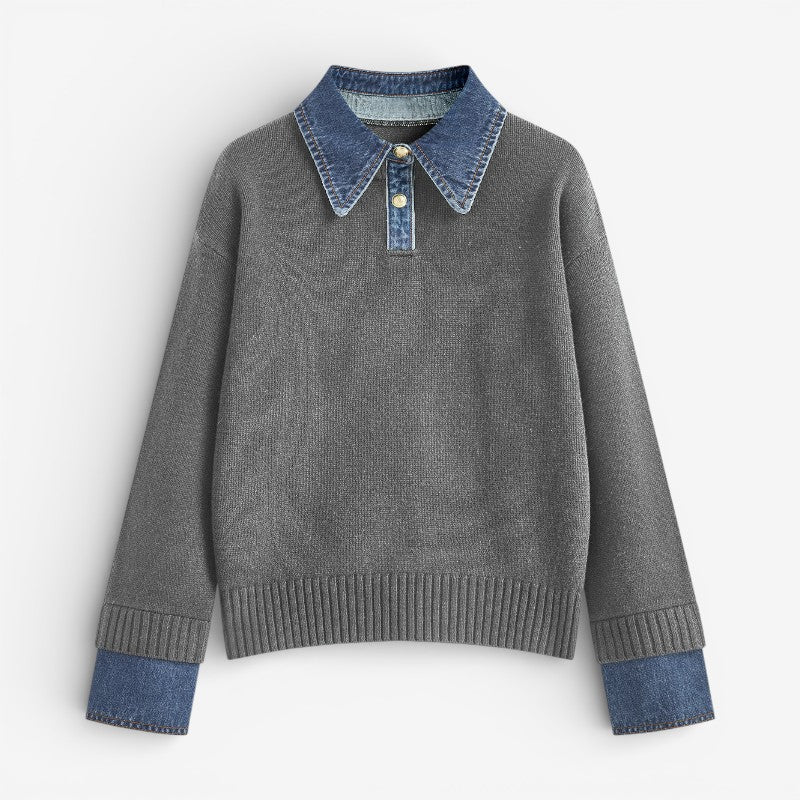Clara – Long Sleeve Sweater With Collar And Buttons