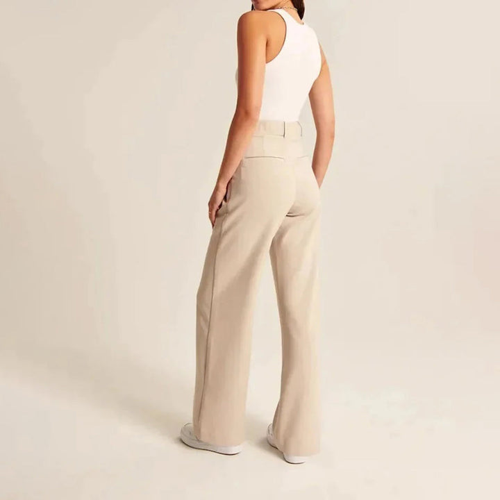 Lily – Pantalon large taille haute avec design plissé et poches latérales