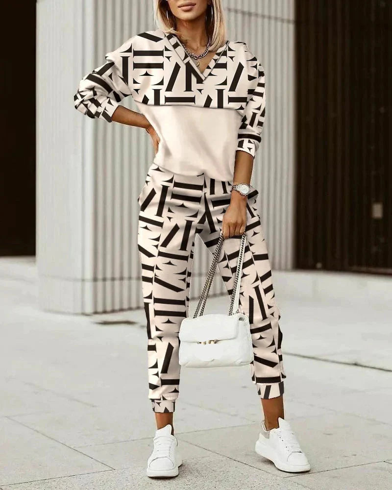 Chloe - Set stilat de hanorac în carouri și pantaloni jogger cu fermoar la gât