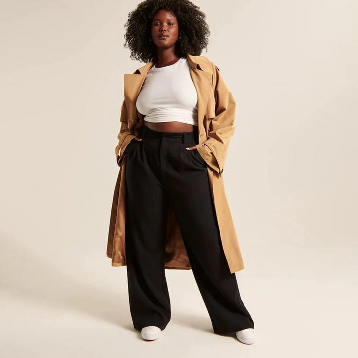 Lily – Pantalon large taille haute avec design plissé et poches latérales