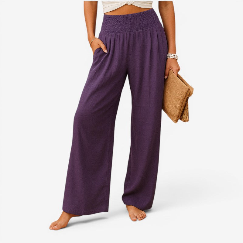 Pantalon large pour femme avec taille élastique