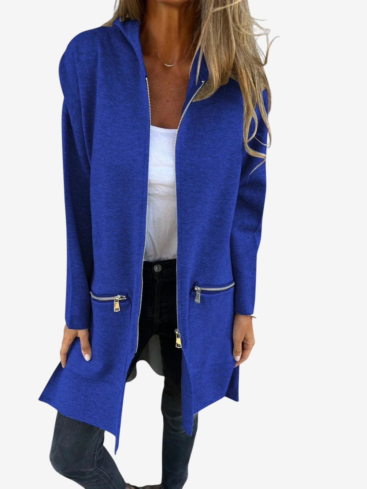Flowknit - Long Hooded Cardigan with Full Zipper
